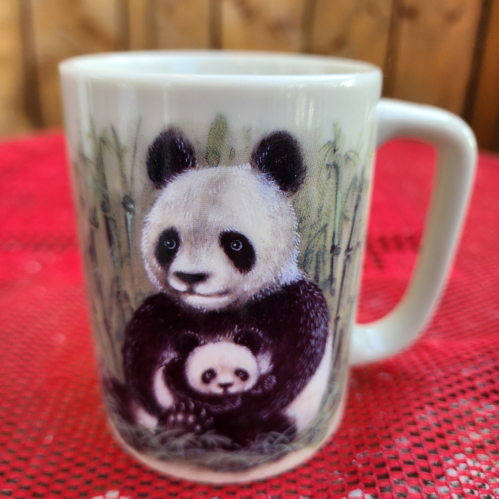 OTAGIRI Panda Mother and Cub Mug with Bamboo Background 8oz Vintage
